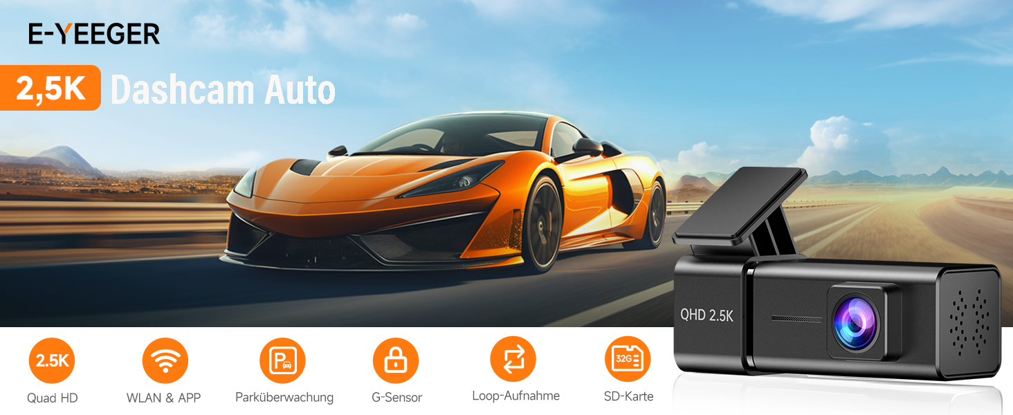 Автомобільний відеореєстратор E-YEEGER 2.5K 1440P з WiFi, IPS екраном 1.47