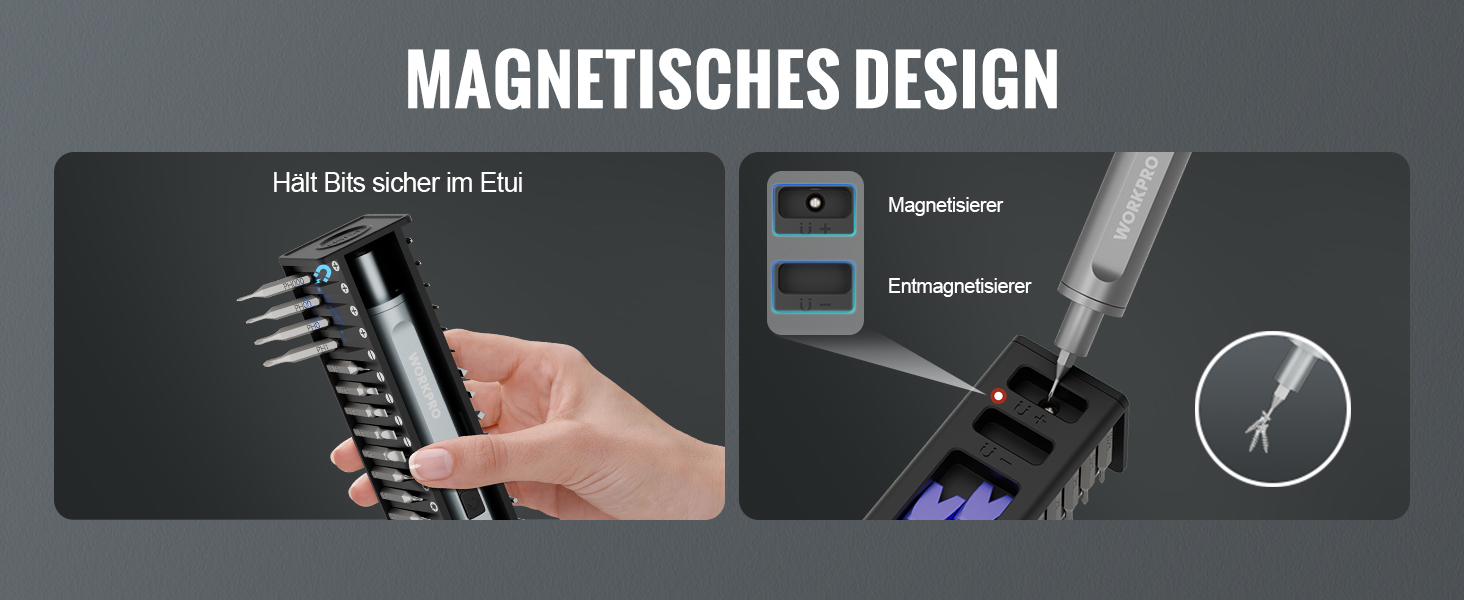 WORKPRO Набір викруток 42-в-1 електричний, для точних ремонтів телефонів, годинників, камер, з 36 бітами S2, магнітною коробкою, зарядкою Type-C