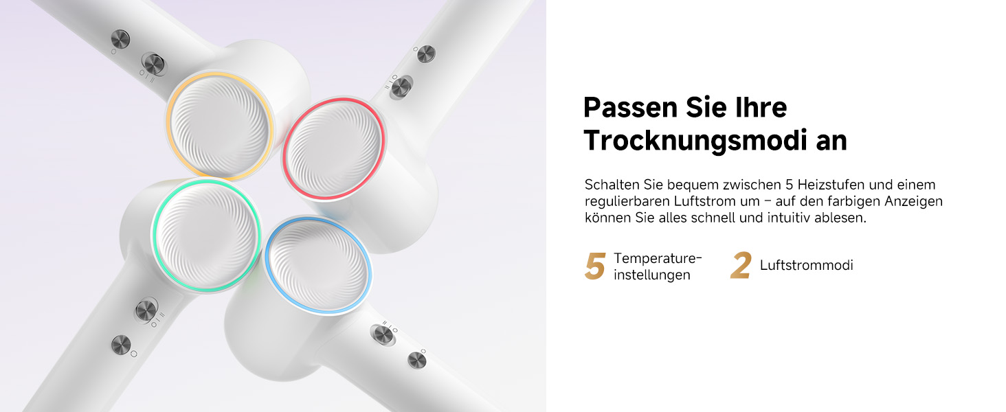 Фен для волосся DREAME Hair Dryer - Швидке сушіння, 110 000 обертів/хв, іонізація, регулювання температури та швидкості, насадка-дифузор, тиха робота, білий