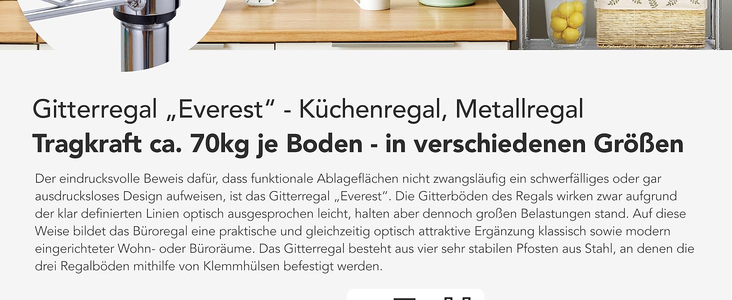 Кухонна металева полиця Floordirekt Everest, багатофункціональний хромований стелаж 60x35x90 см, 3 полиці, ванна, комора, вантажопідйомність 70 кг на полицю