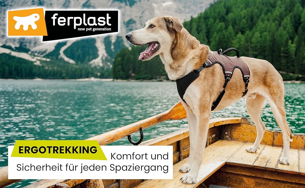 Шлейка для собак Ferplast Ergo Trekking Medium, чорна, з 6 застібками, вишукана посадка, світловідбиваюча, з підкладкою