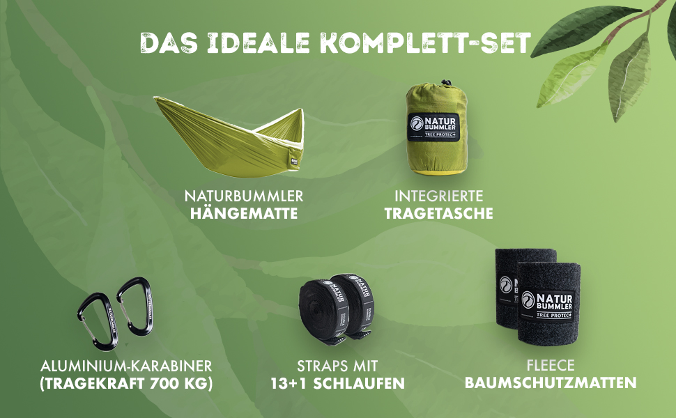 Гамак Nature Bummler для відпочинку на природі 300x170 см (зелений) з захистом дерева та кріпленням. Подвійний, легкий, вологостійкий для кемпінгу та саду.