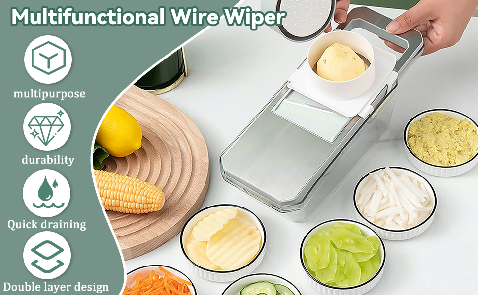 Мандоліна для овочів 7-в-1 з нержавіючої сталі – набір для нарізки овочів та шинкування | Професійний овочевий слайсер для салату та напівфабрикатів