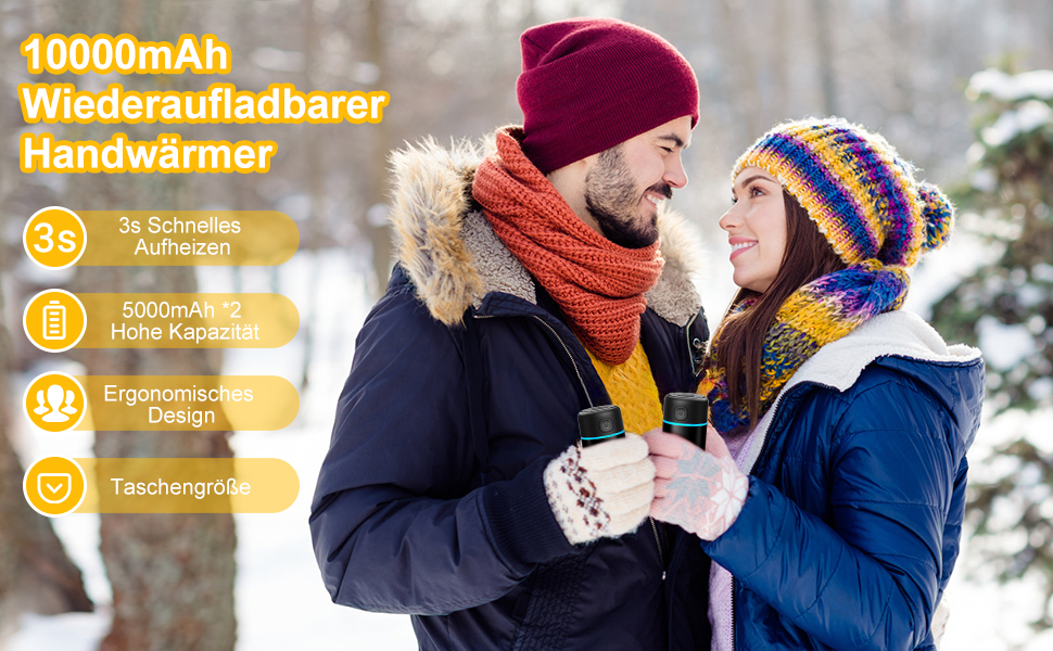 Електричний грілка для рук Wiederverwendbar 2 шт. 5000mAh USB Powerbank, 2A, нагрів 4-7 годин, для дітей, жінок, чоловіків, чорний, круглий