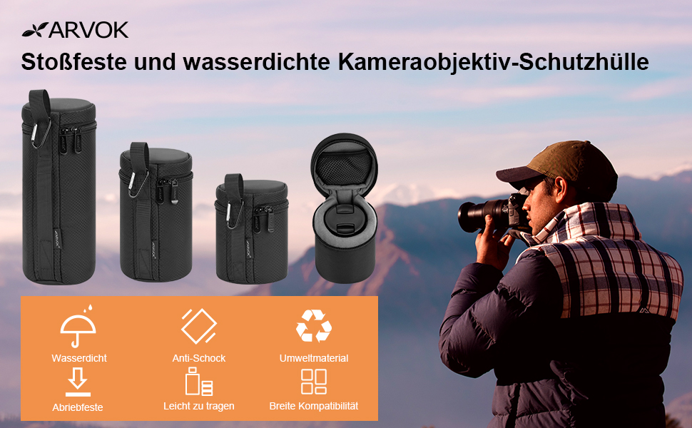 Чохол для об'єктива Arvok, 4 розміри, неопрен, водонепроникний, захисний, для фотооб'єктива, 15 мм, чорний