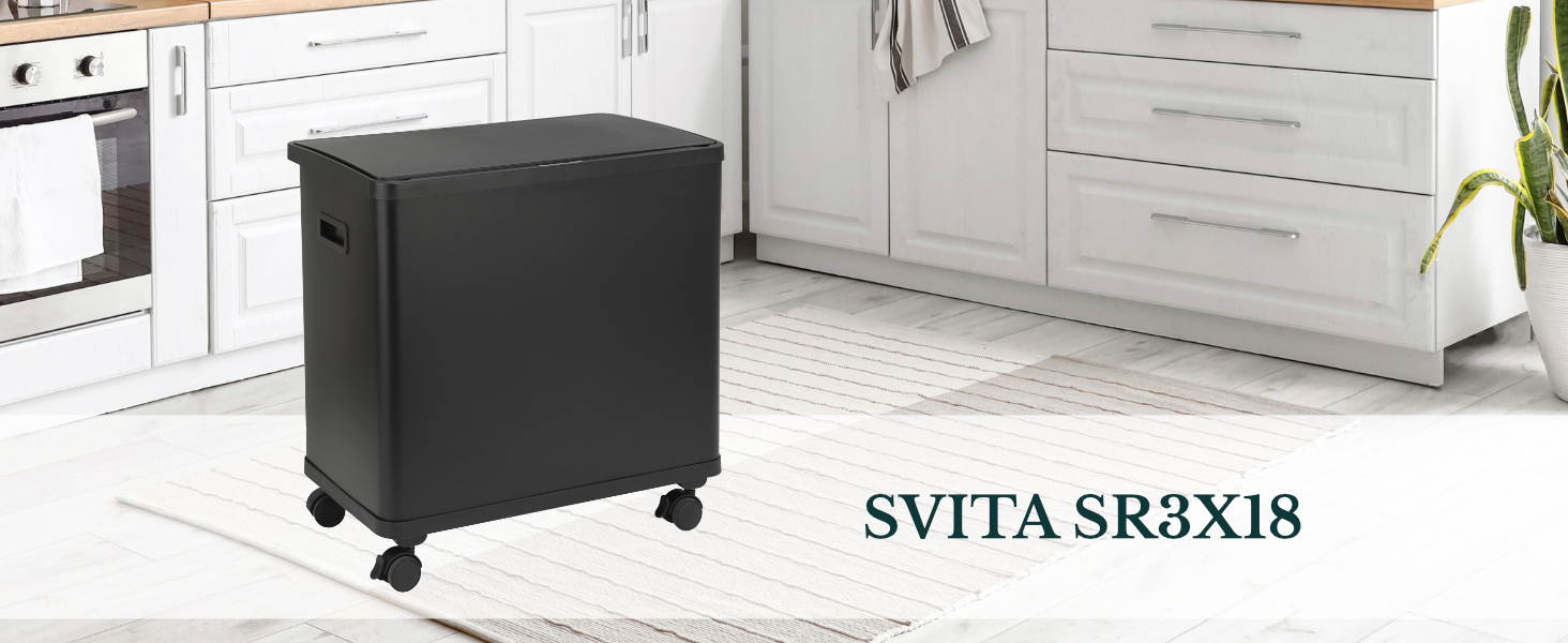 Сміттєвий бак сенсорний SVITA SR2X30 для кухні, 60л, 2 відділення, автоматичний, з коліщатками, чорний