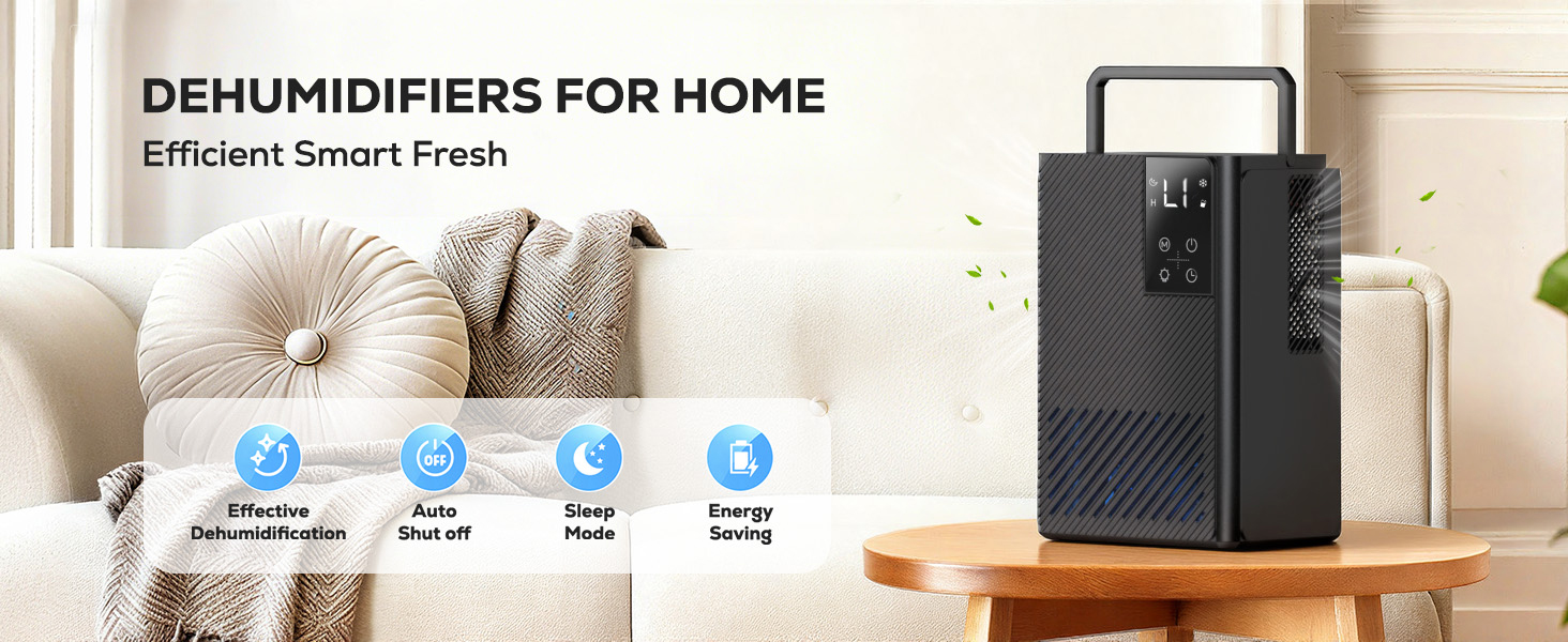 Електричний осушувач повітря, тихий, 2500 мл з LED дисплеєм, таймером та функцією відтавання, 7 кольорів підсвічування, для дому, спальні, ванної кімнати