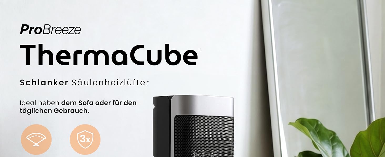 Керамічний тепловентилятор-товіль Pro Breeze ThermaCube Plus 2200W з термостатом, дистанційним керуванням та Eco-режимом, поворот 65°, захист від перекидання