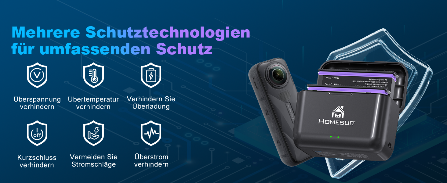 Homesuit Запасний акумулятор Insta360 X5 (2 шт.) 2850mAh + LED-зарядний пристрій з Dual-Slot та Micro SD кардридером (комплект)