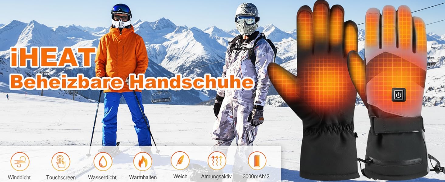 Гріючі рукавички 7.4V 3000mAh для жінок та чоловіків, водонепроникні, вітрозахисні, з підтримкою сенсорного екрану, для мотоциклів, активного відпочинку, походів та кемпінгу (L, Чорний)