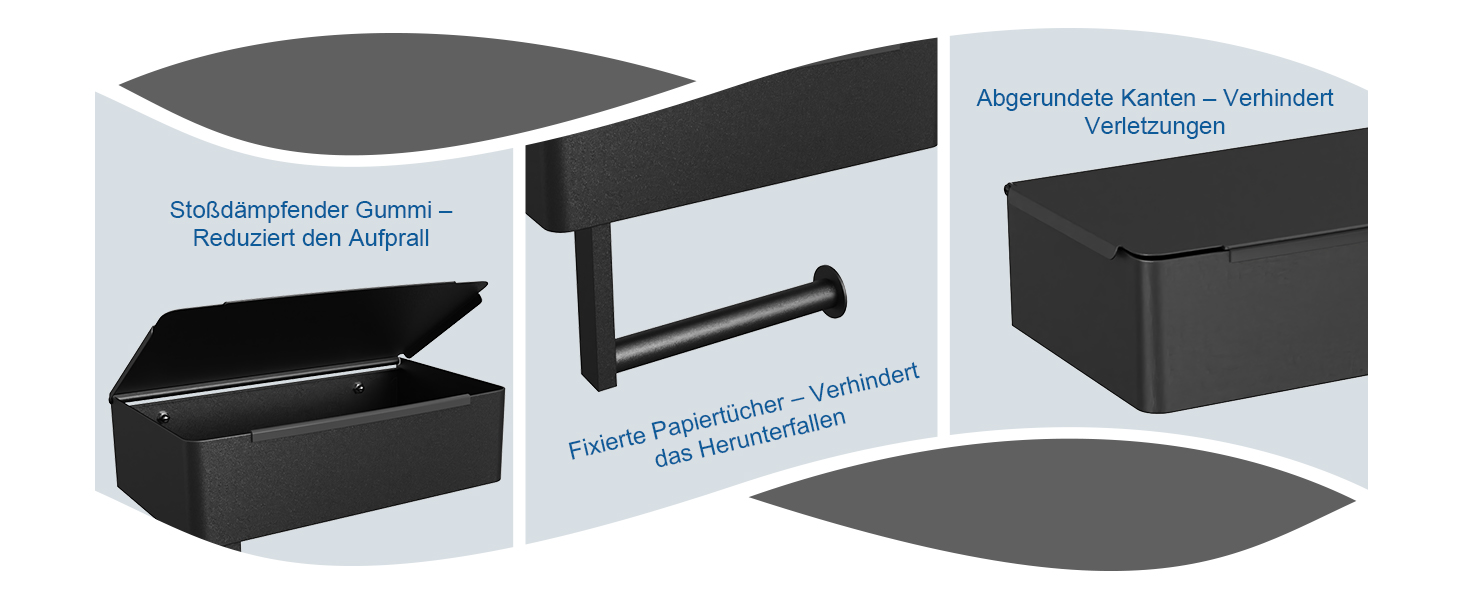Тримач туалетного паперу SURFOU без свердління, чорний, 3-в-1, з боксом для вологих серветок, нержавіюча сталь, для ванної кімнати/туалету