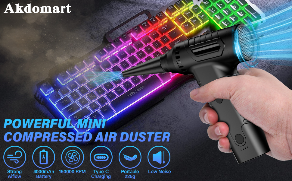 Електричний пилодув AK-01 з акумулятором 4000mAh: для чищення ноутбука, клавіатури, авто та офісної техніки