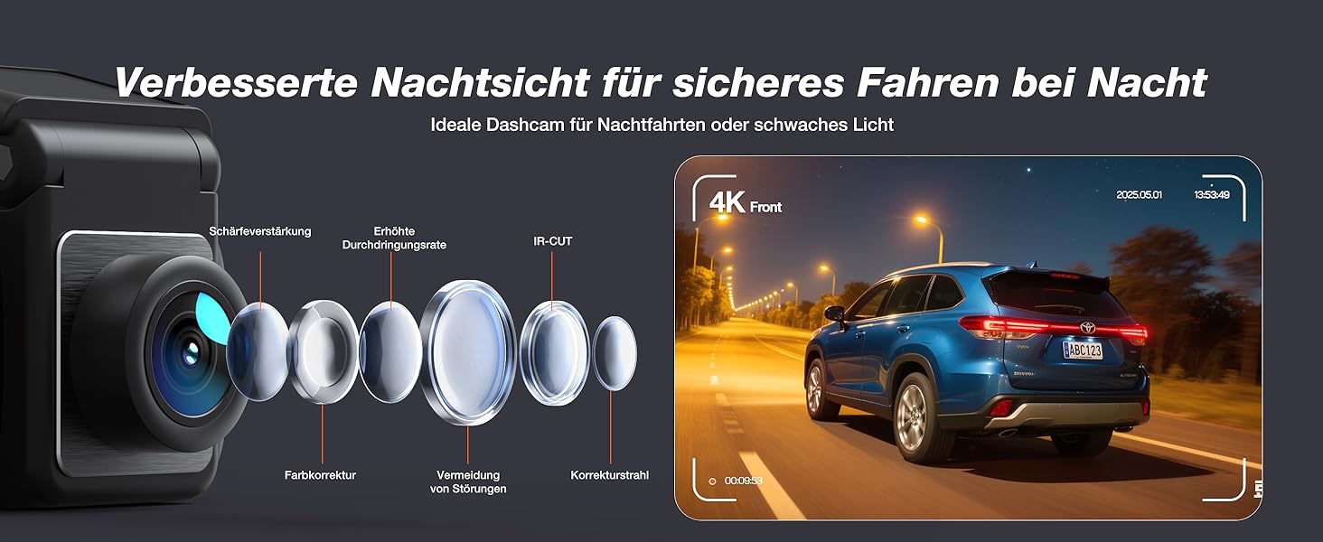 iZEEKER 4K Автомобільний відеореєстратор (Dashcam) з Wi-Fi, 32GB SD-карткою, двоканальний запис 4K+1080P, IPS-дисплей 2.99', Нічне бачення, G-сенсор, Запис по колу, Паркувальний режим 24/7