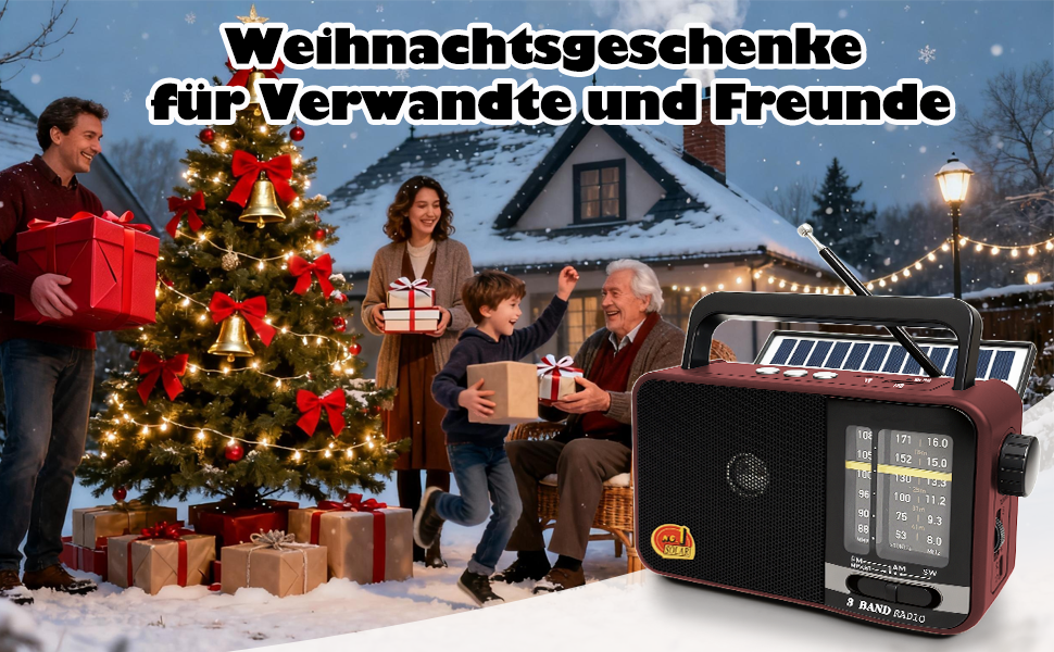 Портативна радіоприймач Klein з сонячною панеллю та акумулятором 1200mAh, AM/FM/SW, 8W динамік, TWS, USB/TF, для кемпінгу, надзвичайних ситуацій та відпочинку на природі (Сірий/Червоний)