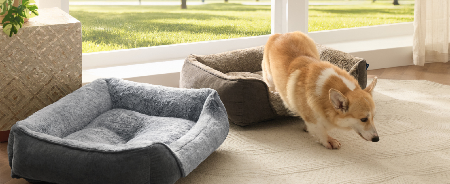 Ліжко для собак Bedsure великих порід – 89x63x17 см, зручне собаче ліжко з м'якою підстилкою, знімний та пральний чохол, антиковзаюча підкладка, сіре, L 89 x 63 x 17 см