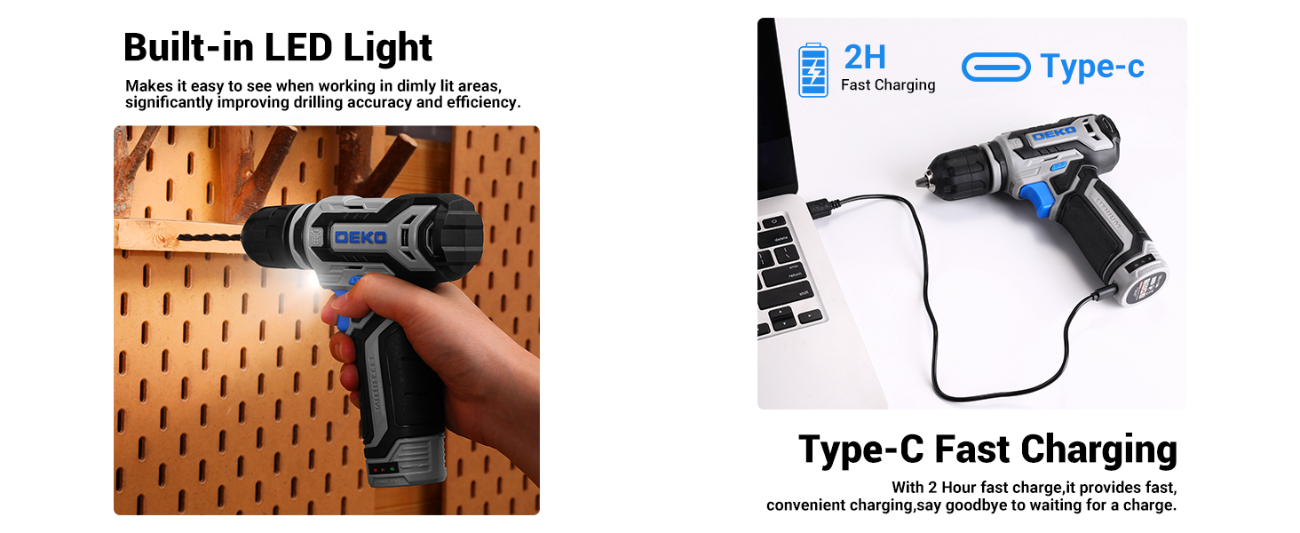 Набір акумуляторної дрилі DEKO 12V: 238 штук у кейсі. Акумуляторна дриль-шуруповерт для дому, рукоділля та ремонту. Комплект інструментів (блакитний)