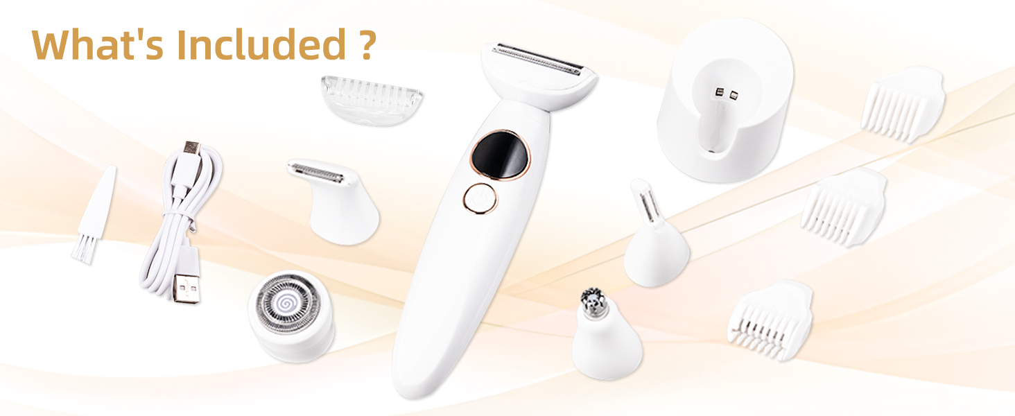 Електричний жіночий тример Carehabi 5-в-1 для тіла, обличчя та бікіні. Вологостійкий IPX7 з USB-станцією.