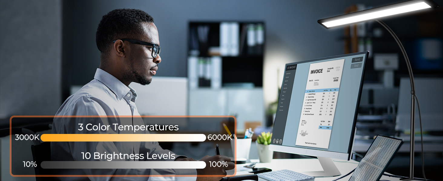 Настільна лампа 10W з регулюванням яскравості - 160 LED, USB-адаптер, 3 колірні температури, 10 рівнів яскравості, гнучкий 70см 