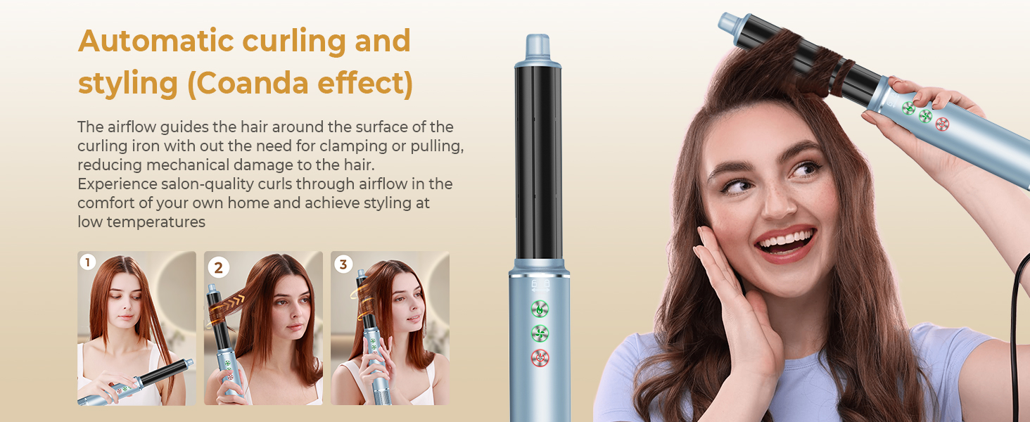 Набір для укладки волосся 7 в 1 OKWRAP Airstyler: фен, плойка, щітка для випрямлення, іонізація, 110000 об/хв, сірий/срібний