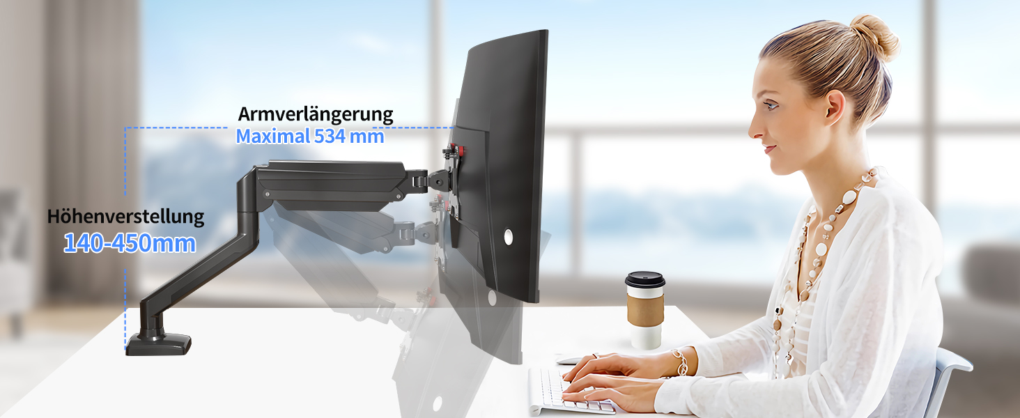 Кріплення для монітора Suptek MD01A: підходить для моніторів 13-32 дюймів, до 9 кг, газ-амортизатор, 360° оберт, регулювання висоти, нахил, VESA 75x75/100x100 мм, чорний