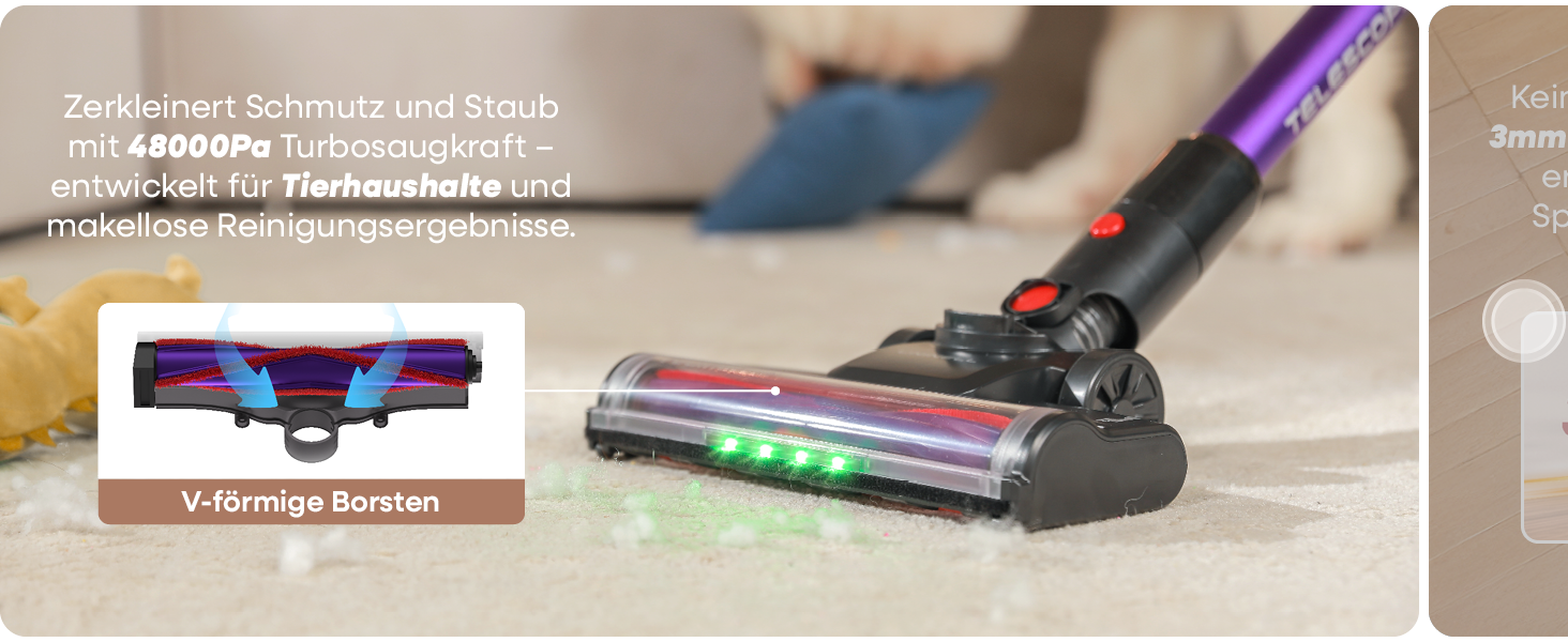 Бездротовий акумуляторний пилосос UNINELL HOME 48000Pa/550W з LED-дисплеєм та антизаплутана насадка. Підходить для килима, твердого покриття та шерсті тварин. Колір: фіолетовий