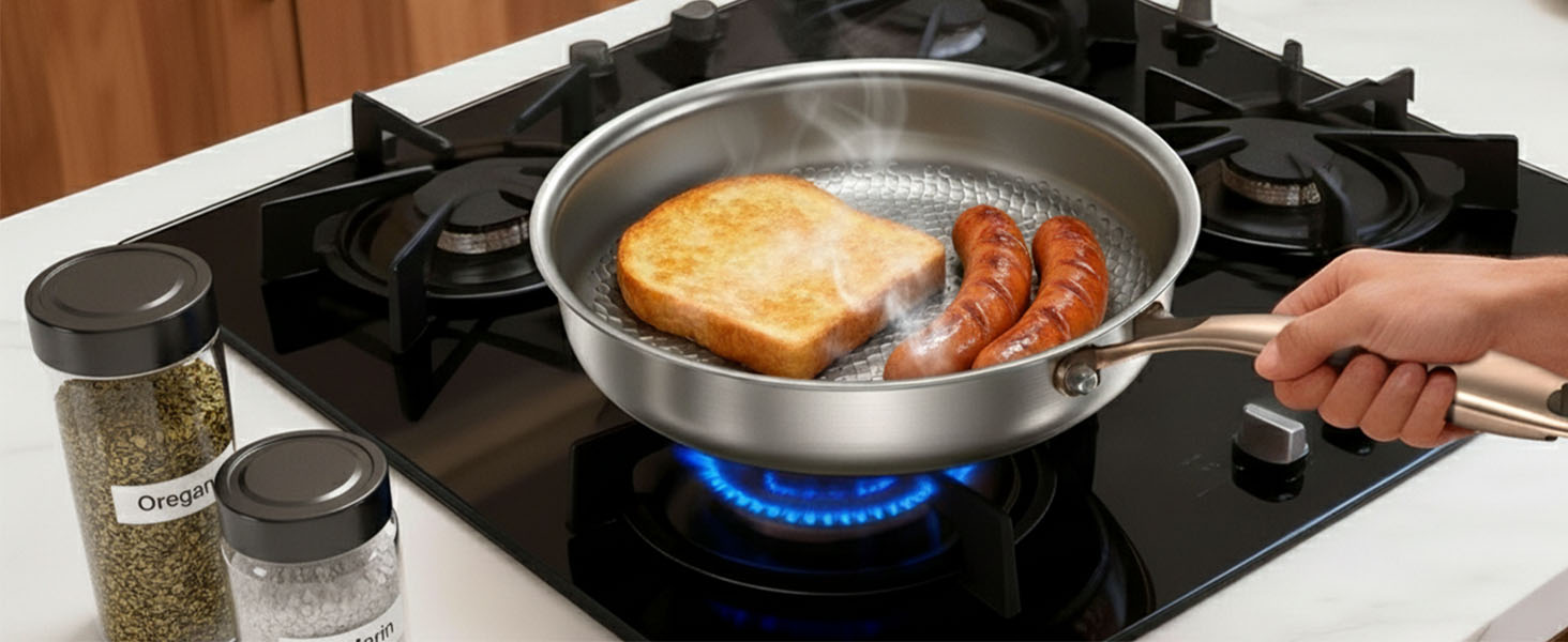 Пательня сталева 28 см Titan, не покрита, індукційна, з ручкою з рожевого золота, 18/10, для всіх типів плит та посудомийки, без PTFE/PFOA