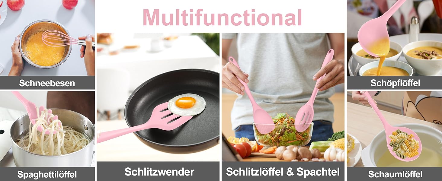 Набір кухонних аксесуарів Homikit 16 шт. з тримачем, кухонне приладдя, термостійкий посуд, кухонне начиння, придатний для миття в посудомийній машині (рожевий)