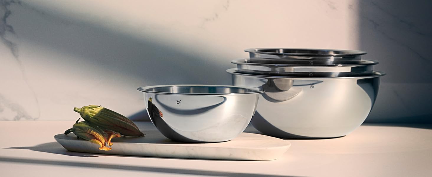 Набір мисок WMF Gourmet 4 шт, нержавіюча сталь, 1,0-3,5 л, для кухні, салатна, для змішування, сервування, Cromargan, штабельовані