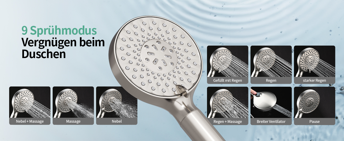 Душова лійка SR SUN RISE з фільтром, шлангом та картриджами, 9 функцій, високий тиск, для жорсткої води, видаляє хлор, важкі метали, бактерії.