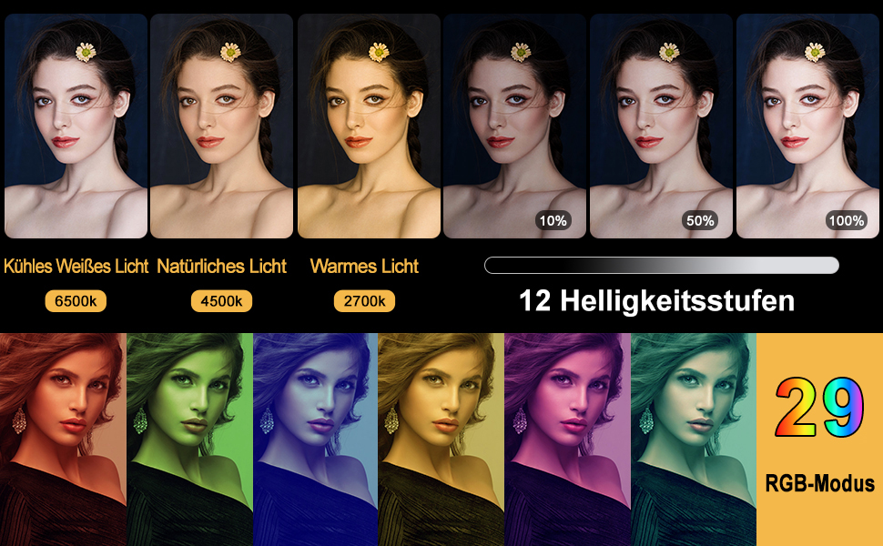 Рінг-лайт 10 дюймів з триподом для телефону, 32 режими RGB, регульована яскравість, для селфі, YouTube, TikTok, макіяжу та фотографії