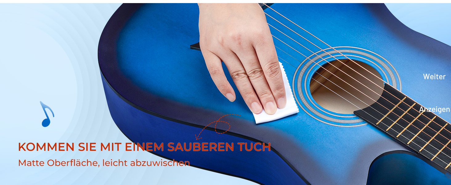 Акустична гітара CAHAYA 38 дюймів: Комплект для початківців, дітей та дорослих, з чохлом, запасними струнами, каподастром, медіаторами, наклейками на лади, синій CY0354