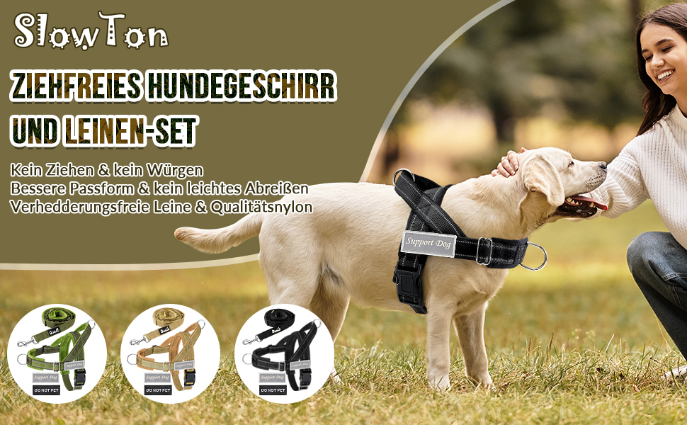 Шлейка для собак SlowTon середнього та великого розміру з повідком 1,55-1,7 м, м'яка та світловідбиваюча, з регульованою шиєю та грудьми, шлейка проти натягу для прогулянок, S, жовта