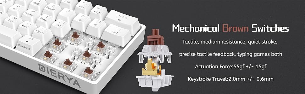 Dierya DK61se - Механічна ігрова клавіатура 60% з Blue Clicky Switch, компактний дизайн, підсвічування, USB-C, US Layout, білий колір