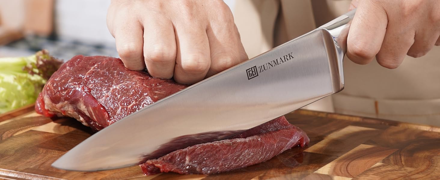 13-Piece Premium Stainless Steel Knife Block Set with Magnetic Storage - Ergonomic Handles, Kitchen Chef's Knife Set, Acacia Wood Block with Leather Strap