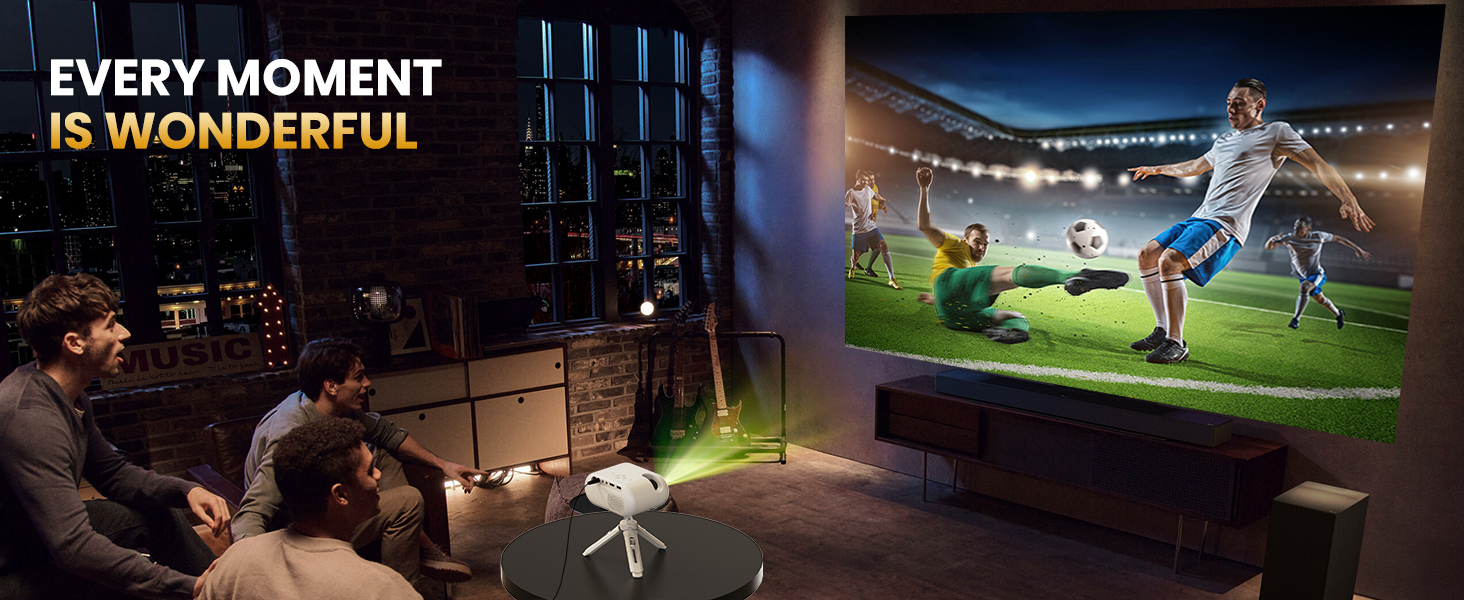 Портативний проєктор Mini Beamer 1080p з Wi-Fi та Bluetooth, сумісний з HDMI, смартфоном, USB, TV-Stick. Ідеально для домашнього кінотеатру та спальні. Чорний (Бежевий)