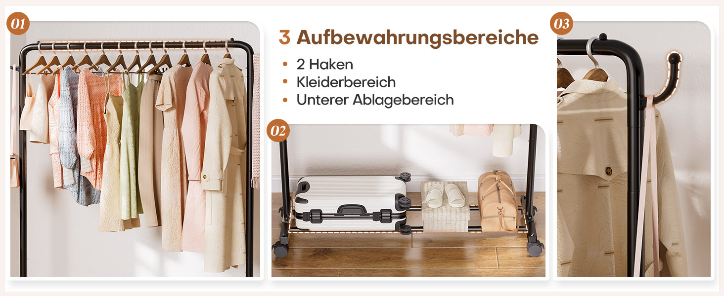 Міцний вішак для одягу на коліщатках Yorbay: металева стійка з полицею для багажу - компактна шафа для спальні, пральні, магазину (чорний, 117 см)