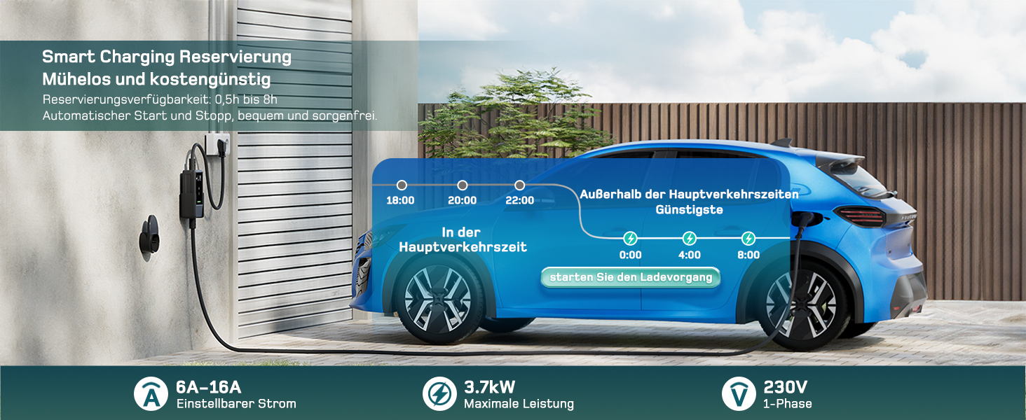 Кабель для зарядки електромобіля Type 2 Schuko 3,7kW (6-16A, 1-фазний) з LCD-дисплеєм, 5,5м, чорний