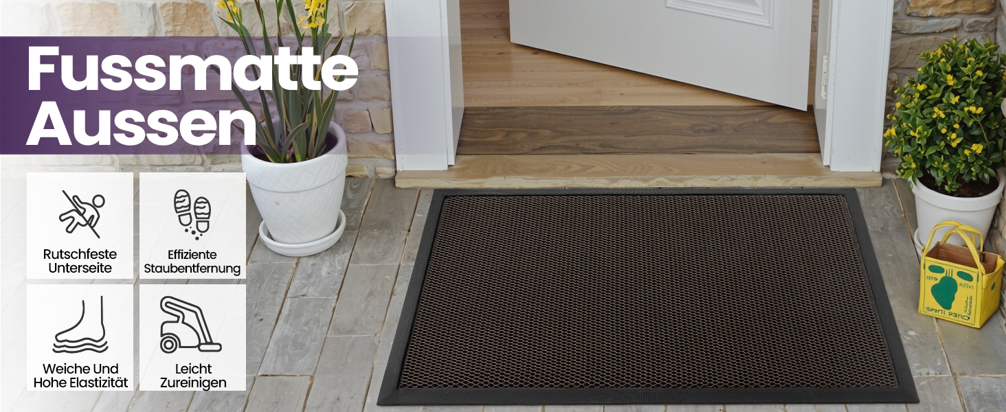 Килимок для дому та вулиці DEXI, водонепроникний, антиковзаючий, 90 x 150 см, коричневий