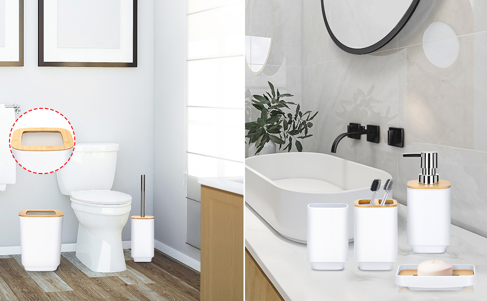 Набір аксесуарів для ванної кімнати JOTOM з бамбука (6 шт.) - сірий колір