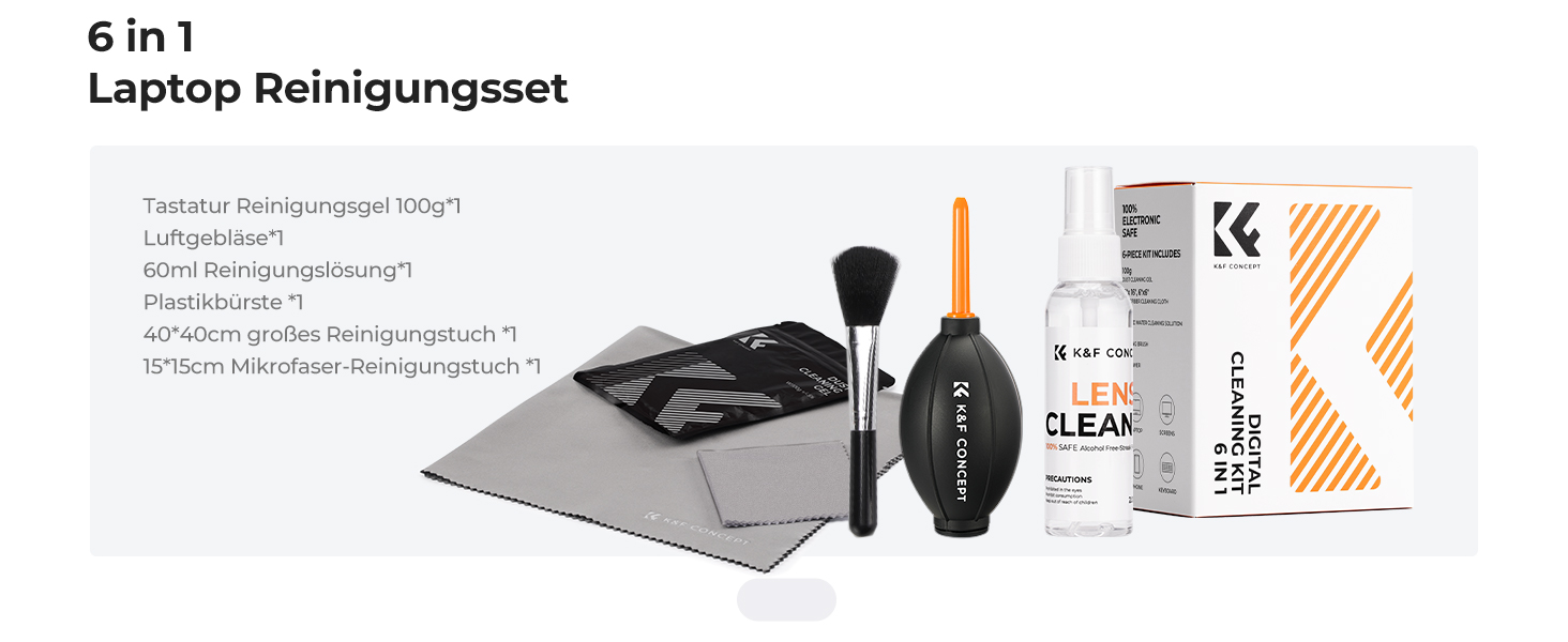 Набір для чищення ноутбука та екрану K&F CONCEPT 6 в 1: гель, спрей, серветка, стік, повітряний дюйма. Сумісний з ПК та телевізором