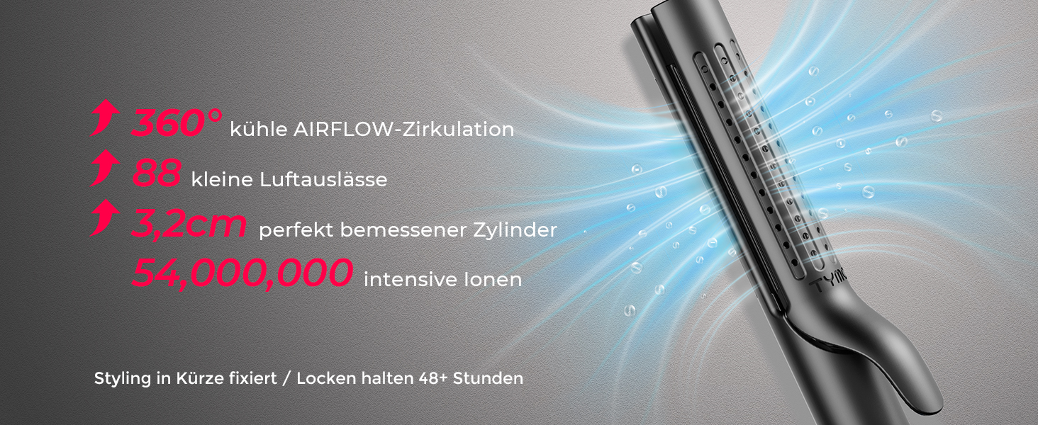 TYMO Airflow: Випрямляч та завивачка для волосся 2-в-1 з іонізацією, 32 мм, чорний