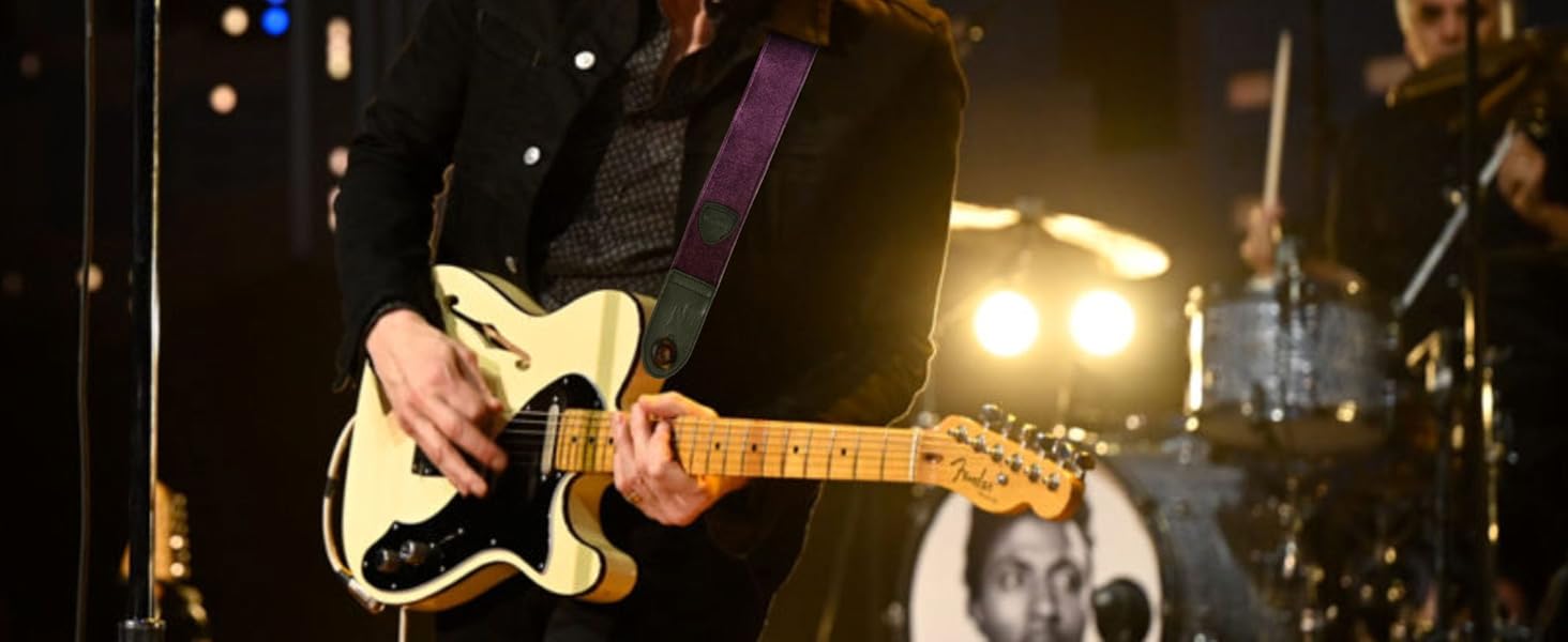 Гітарний ремінь Nefelibata з повного нубуку, вінтажний велюровий ремінь, безкоштовний бонус: 4 медіатори + фіксатори ремінця + кнопка для ремінця, подарунок для бас-гітари, електро- та акустичної гітари (Чарівний фіолетовий, вінтажний сірий)