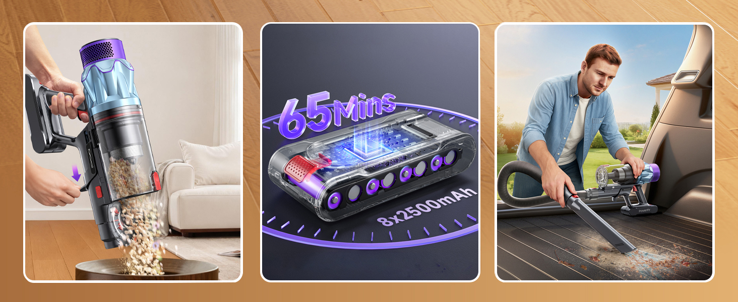 Бездротовий акумуляторний пилосос 600W з ароматерапією та станцією зарядки, 1.5L контейнер, для дому, авто, видалення шерсті тварин, твердих поверхонь, килимів