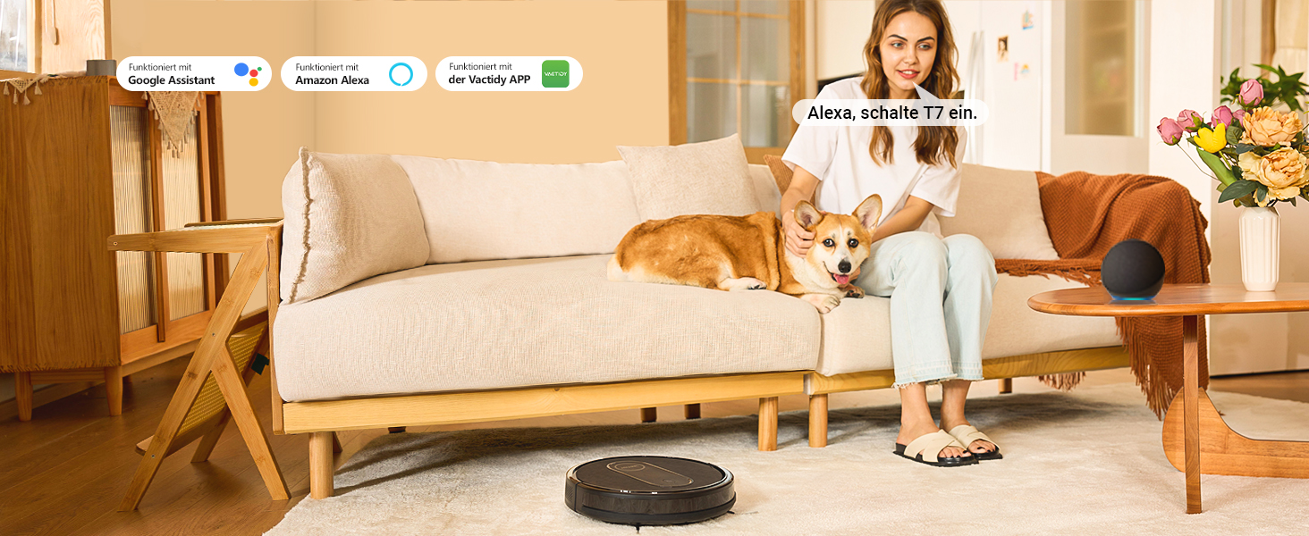 Робот-пилосос Vactidy Nimble T7 з функцією миття підлоги, потужність 2800Pa, час роботи 120 хвилин, керування через Alexa/App/Siri, для видалення шерсті тварин та прибирання килимів