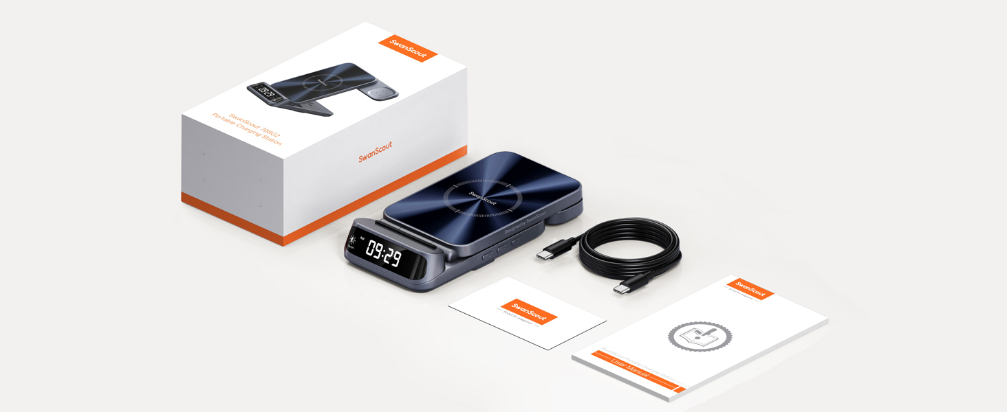 Бездротовий зарядний пристрій 3-в-1 для Fitbit, iPhone, Samsung, AirPods, SwanScout 708FB (без адаптера)