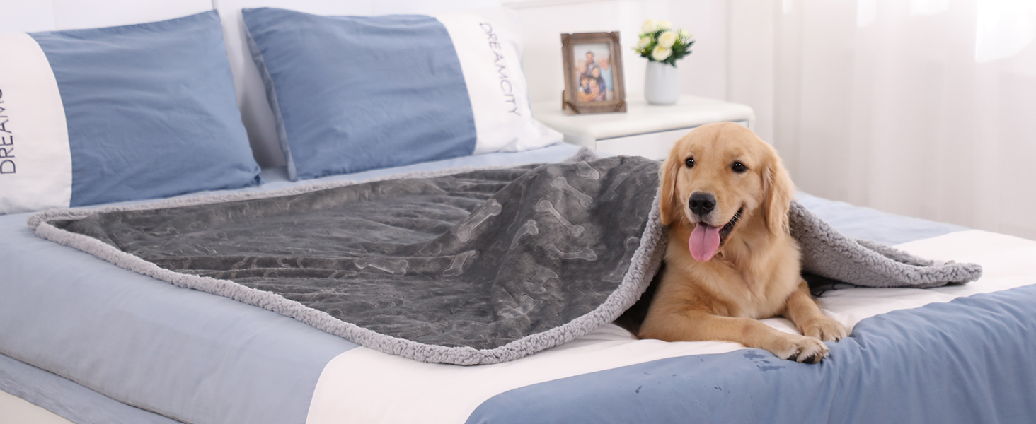 Водонепроникний коврик для собак PETTOM, 145 x 127 см, фліс Sherpa, захист дивану, миється, двосторонній, сірий колір