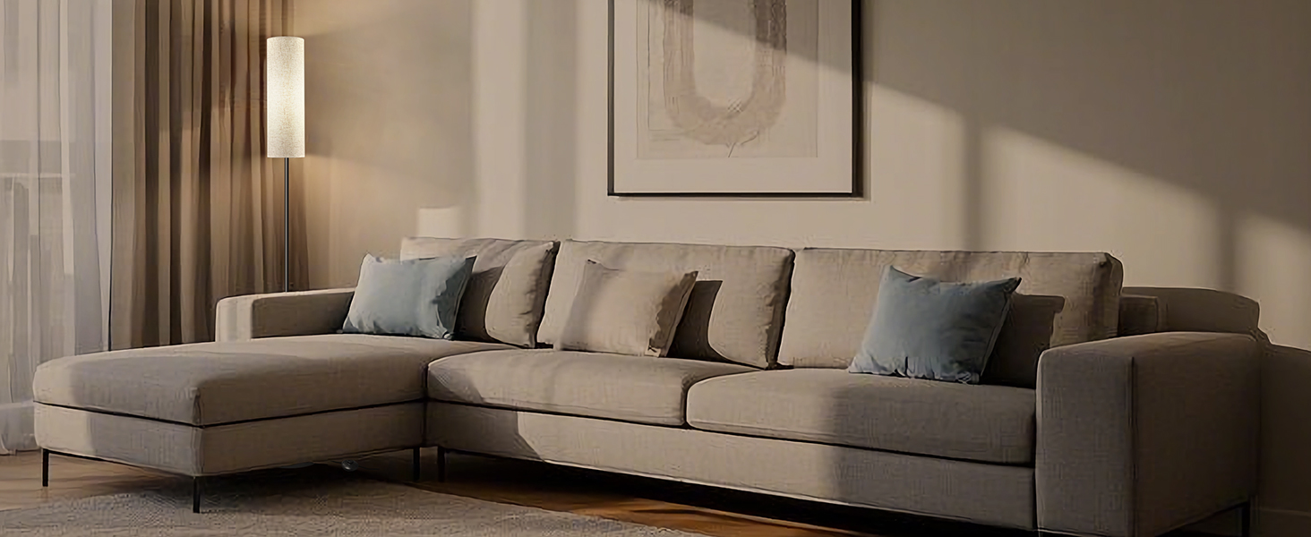 Стійка лампа для вітальні з 3 колірними температурами, 12W E27, бавовняний абажур, вимикач на нозі, LED диммер, підходить для спальні, читання, офісу (сучасний)