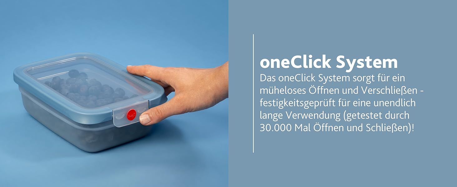 Контейнери Emsa oneClick для зберігання продуктів, набір 5 шт (0.5л, 1.2л, 2.3л), блакитні. Герметичні, для морозилки, мікрохвильовки, посудомийки. Зроблено в Німеччині.
