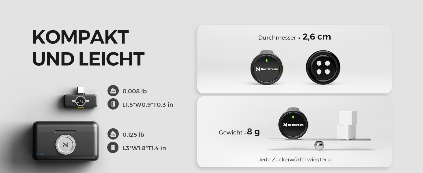 NearStream Бездротовий петличний мікрофон для iPhone/Android, AWM25T, Lightning/USB-C, шумозаглушення, 24 години роботи, для стрімінгу, влогів, подкастів