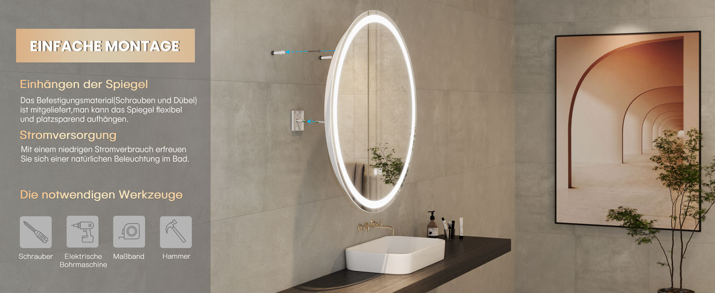 Дзеркало для ванної кімнати Dripex круглої форми з підсвічуванням LED, сенсорне керування, регулювання яскравості, 3 кольори світла, запобігання запотіванню, 60x60 см (Bluetooth, запобігання запотіванню, 3 кольори, регулювання яскравості)